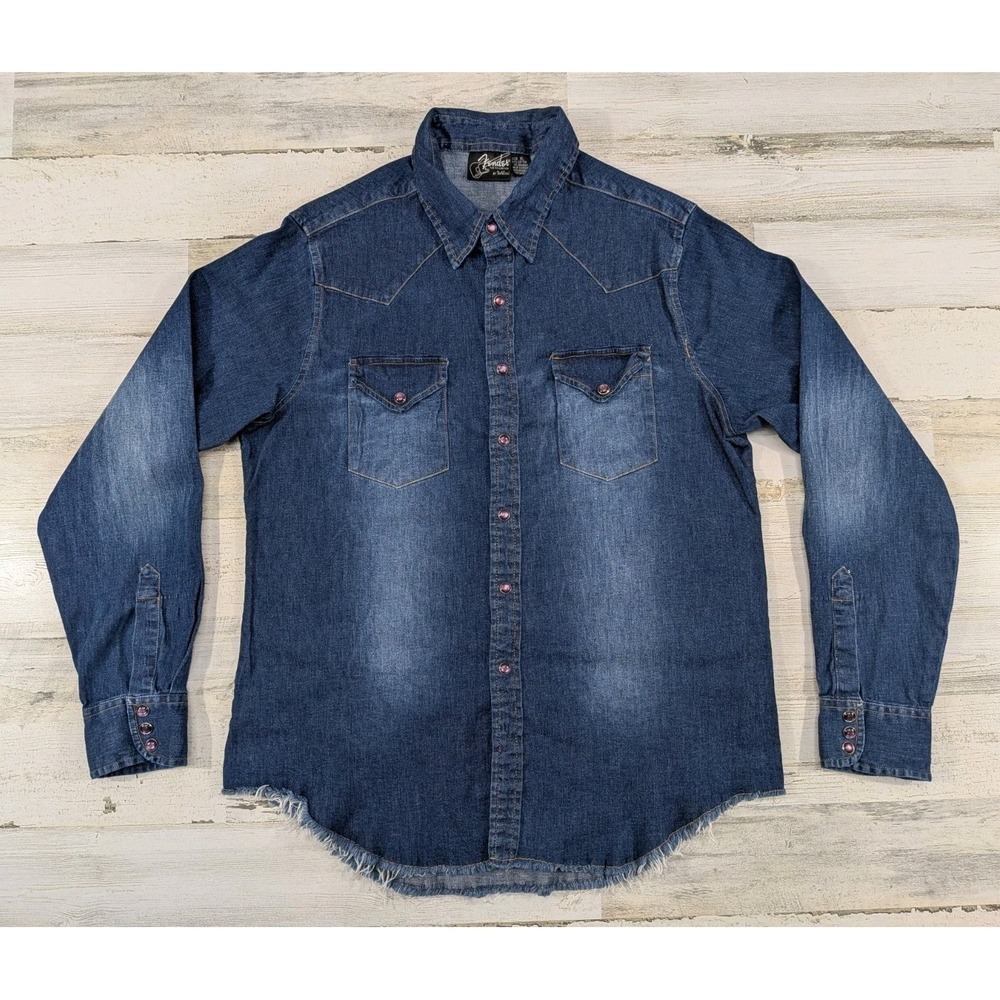 Vintage Da Vinci Fender Collection Shirt Mens XL Denim Pearl Snap Western Blue